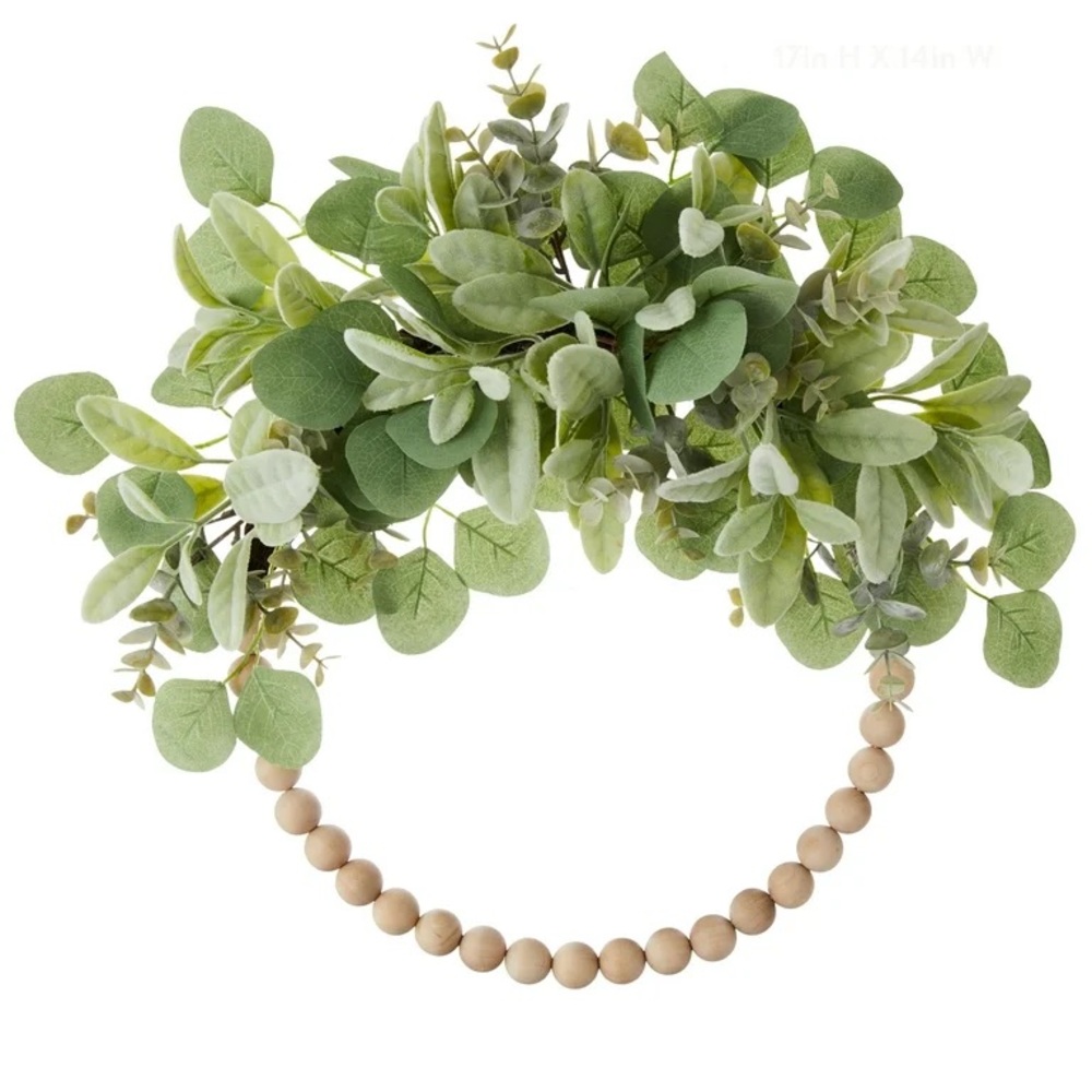 Harvest Sage & Lamb's Ear Beaded 20” Wreath with Foliage NWT